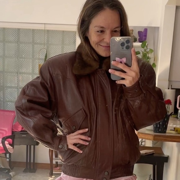 Leather Bomber With Fur Collar, small - Picture 15 of 16